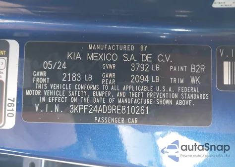 2024 Kia Forte Lxs from USA, damaged, VIN 3KPF24AD9RE810261